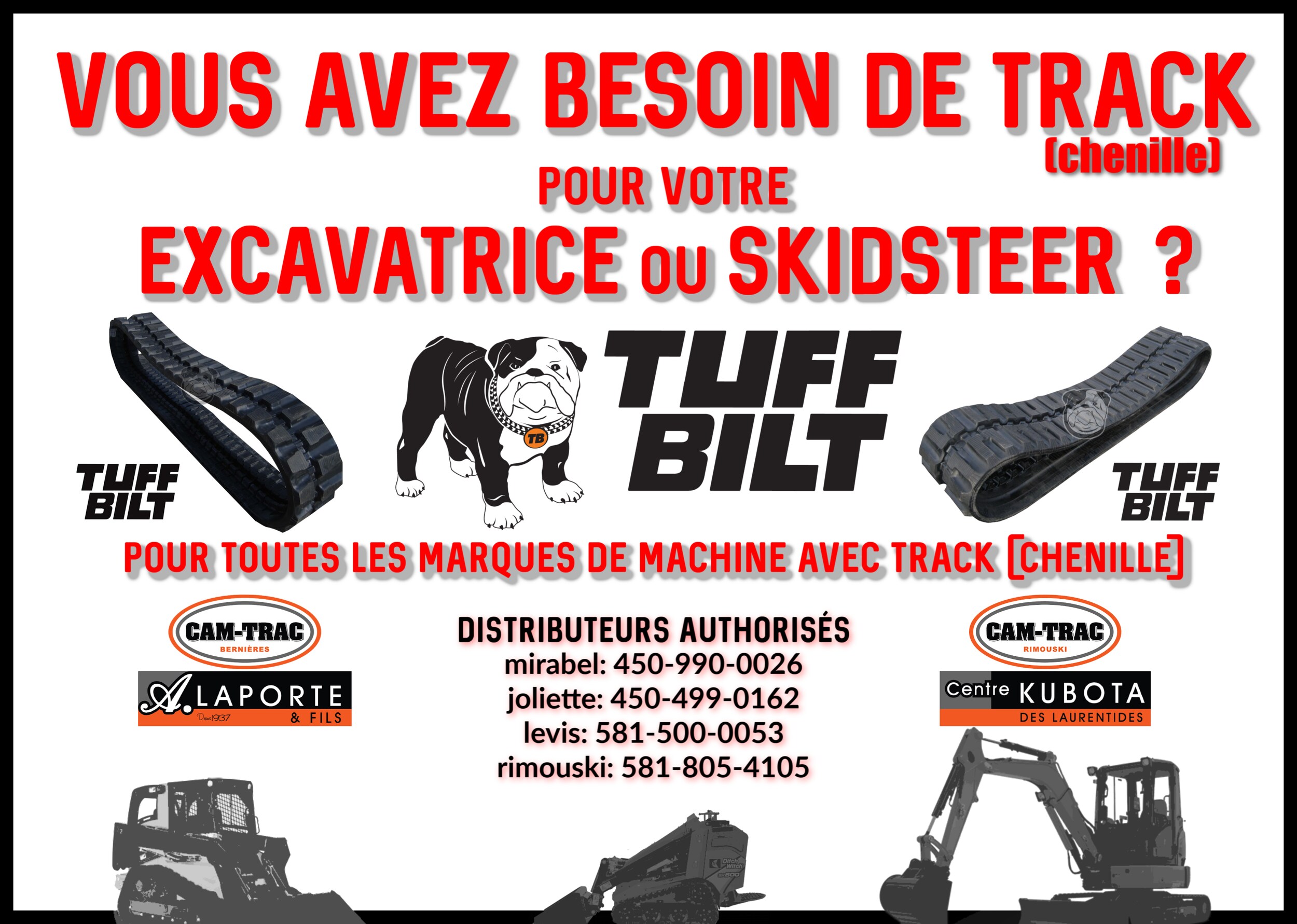 TUFF BILT track chenille skid steer excavatrice pelle
