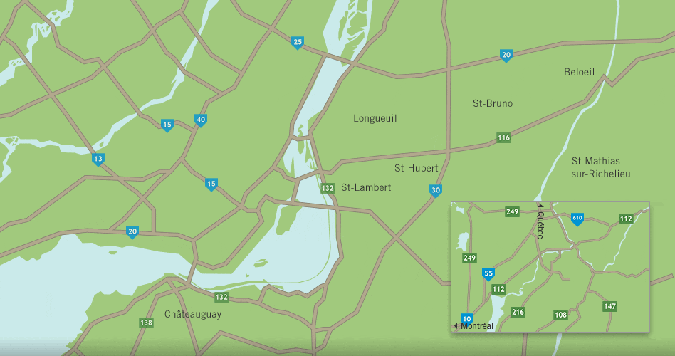 Carte des environs de Montréal et de Sherbrooke