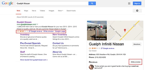 Guelph Nissan Google Review Instructions
