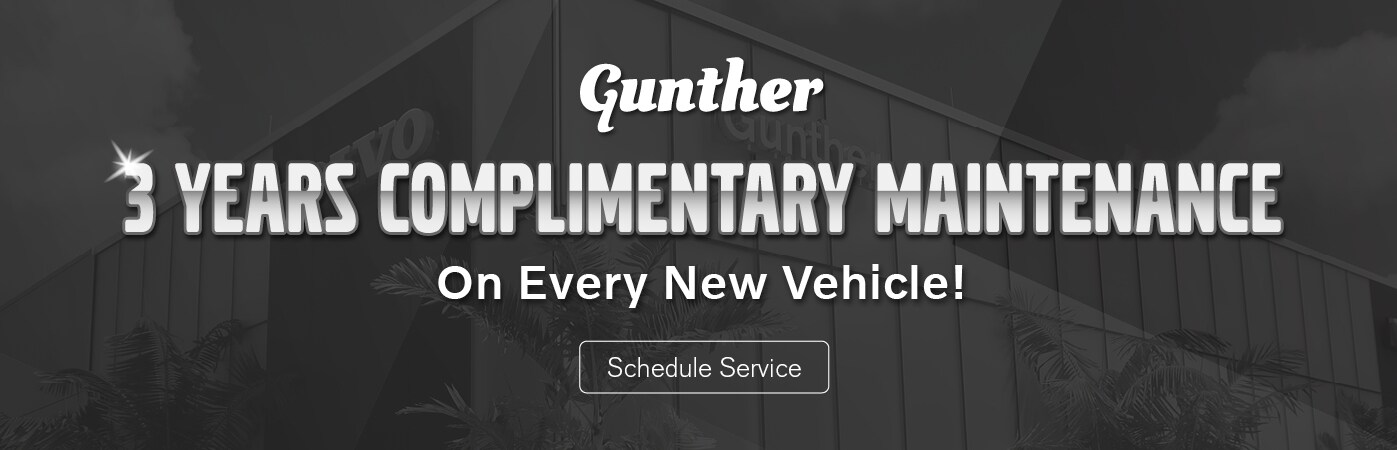 Gunther 3 years complimentary maintenance on every new vehicle. Click here to schedule service. Gunther 3 years complimentary maintenance on every new vehicle. Click here to schedule service.