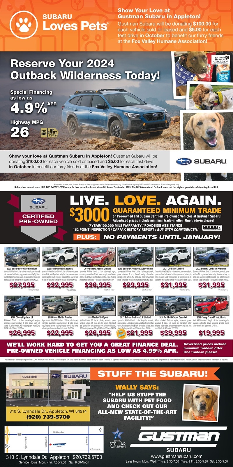 Used Vehicle Specials Appleton WI Gustman Subaru