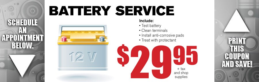 Money Saving Auto Service Coupon from Gwinnett Place Ford in Duluth near Atlanta for Battery Service