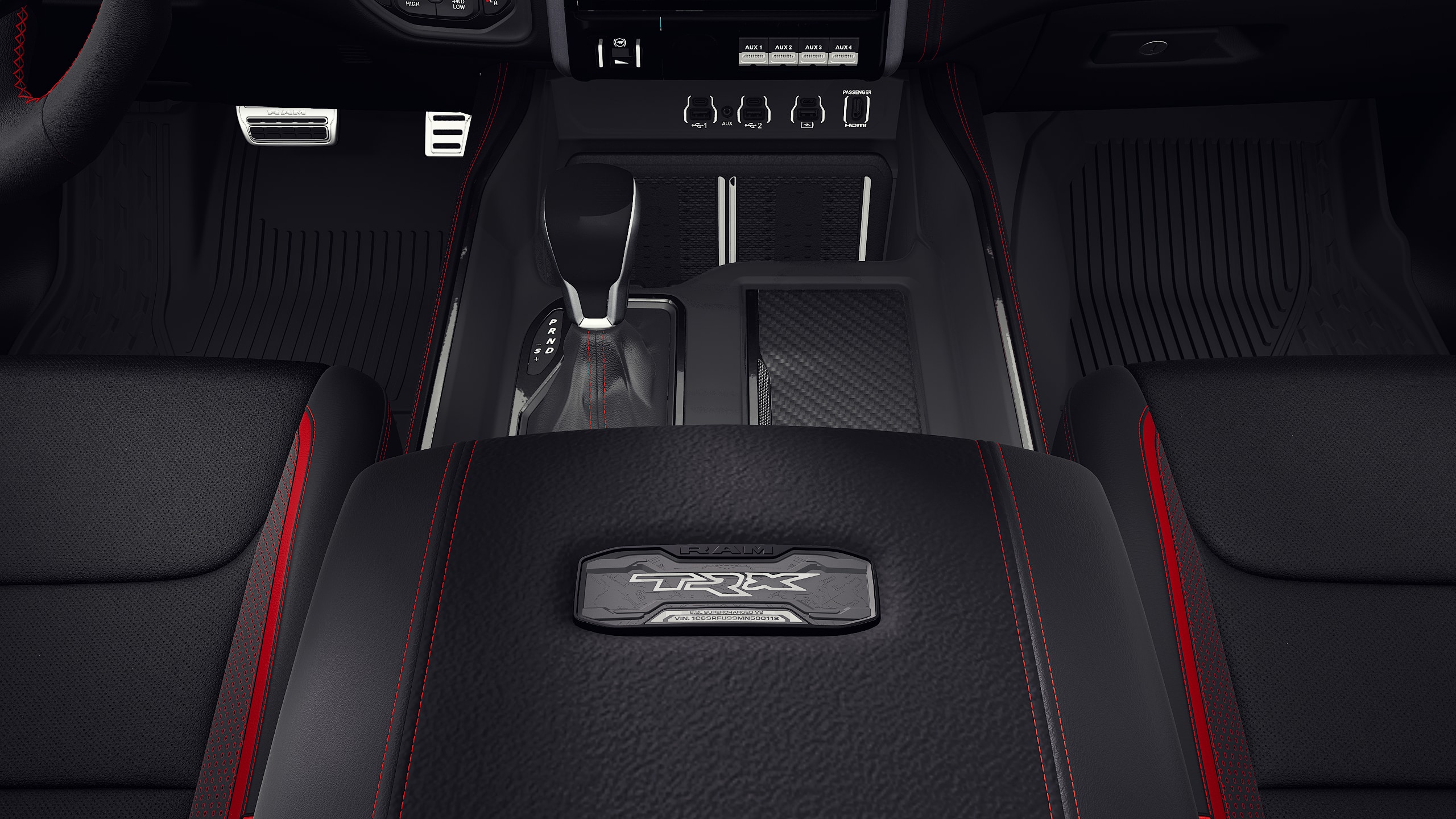 Ram 1500 TRX SRT center console with TRX logo