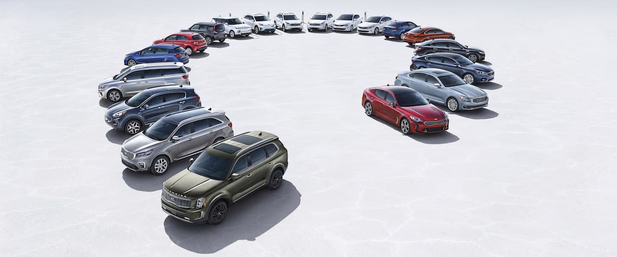 Kia Model Lineup The entire Kia model lineup parked in a circle