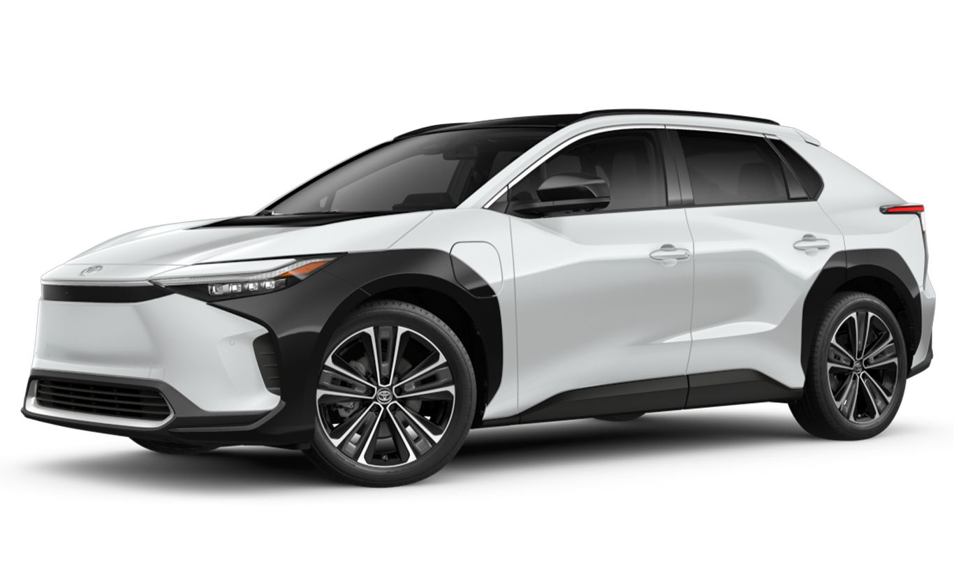 The All-New 2023 Toyota BZ4X at Haddad Toyota in Pittsfield, MA | Front profile of a white 2023 Toyota BZ4X
