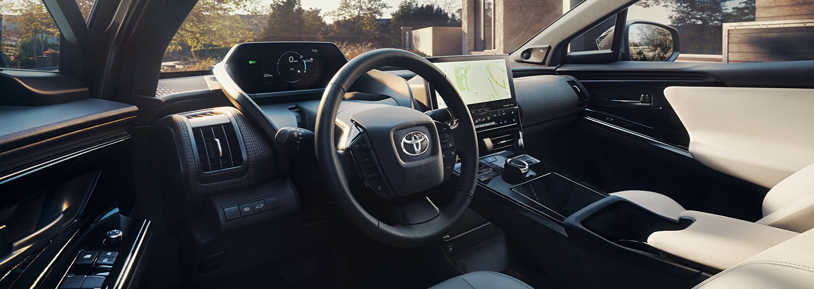 Car Technology Trends at Haddad Toyota in Pittsfield, MA | Black color interior of a 2023 Toyota bZ4x