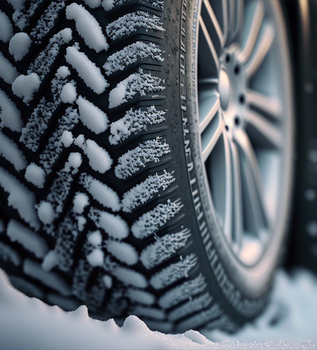 Winter Tires vs. All Season Tires at Haddad Toyota in Pittsfield, MA | Tire of a car that had just driven on top of a snow filled road