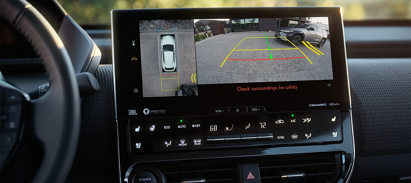 The All-New 2023 Toyota BZ4X at Haddad Toyota in Pittsfield, MA | Close up of the rear camera display on a 2023 Toyota BZ4X