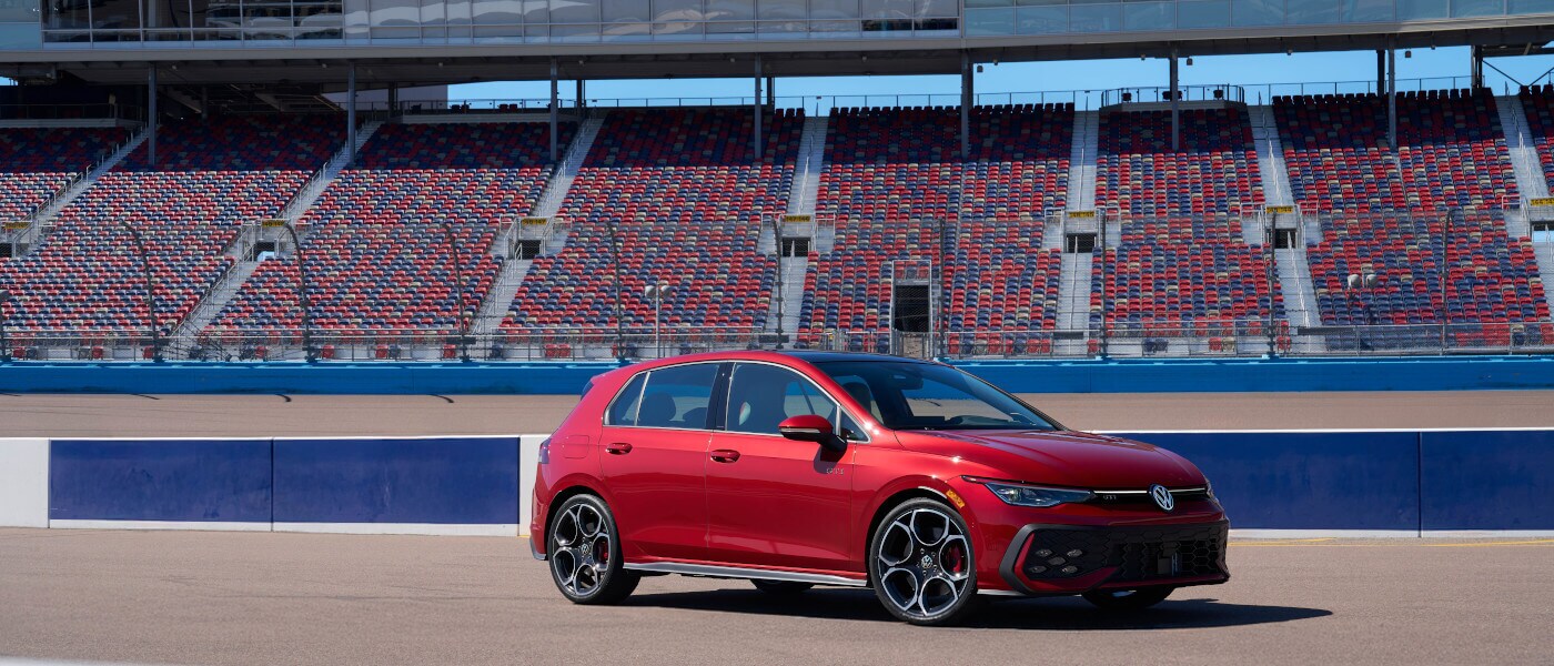 2025 Volkswagen Golf GTI parked on a racetrack