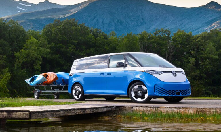 2025 Volkswagen ID. Buzz near dock with kayaks