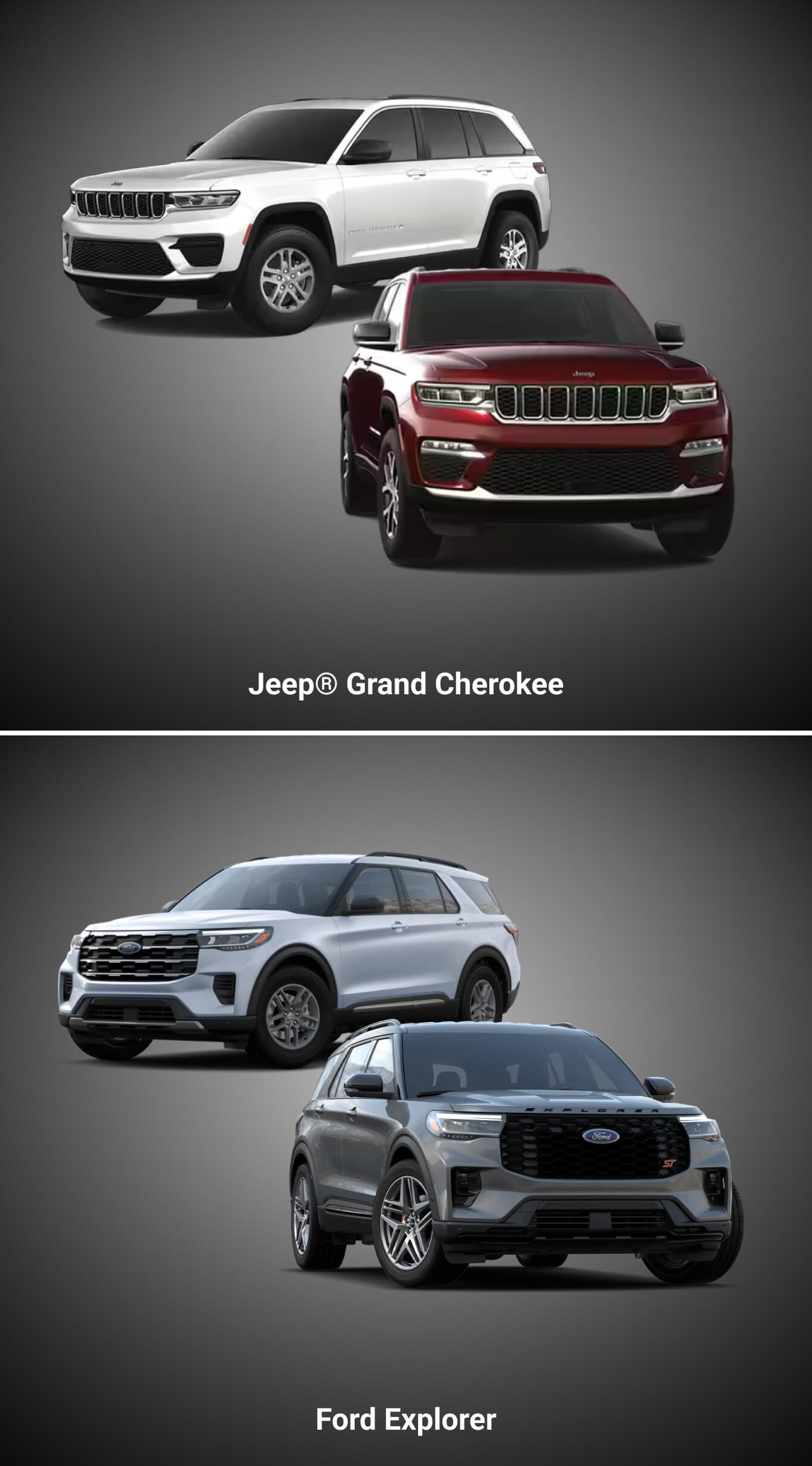 Jeep Grand Cherokee vs. Ford Explorer Trims & Configurations