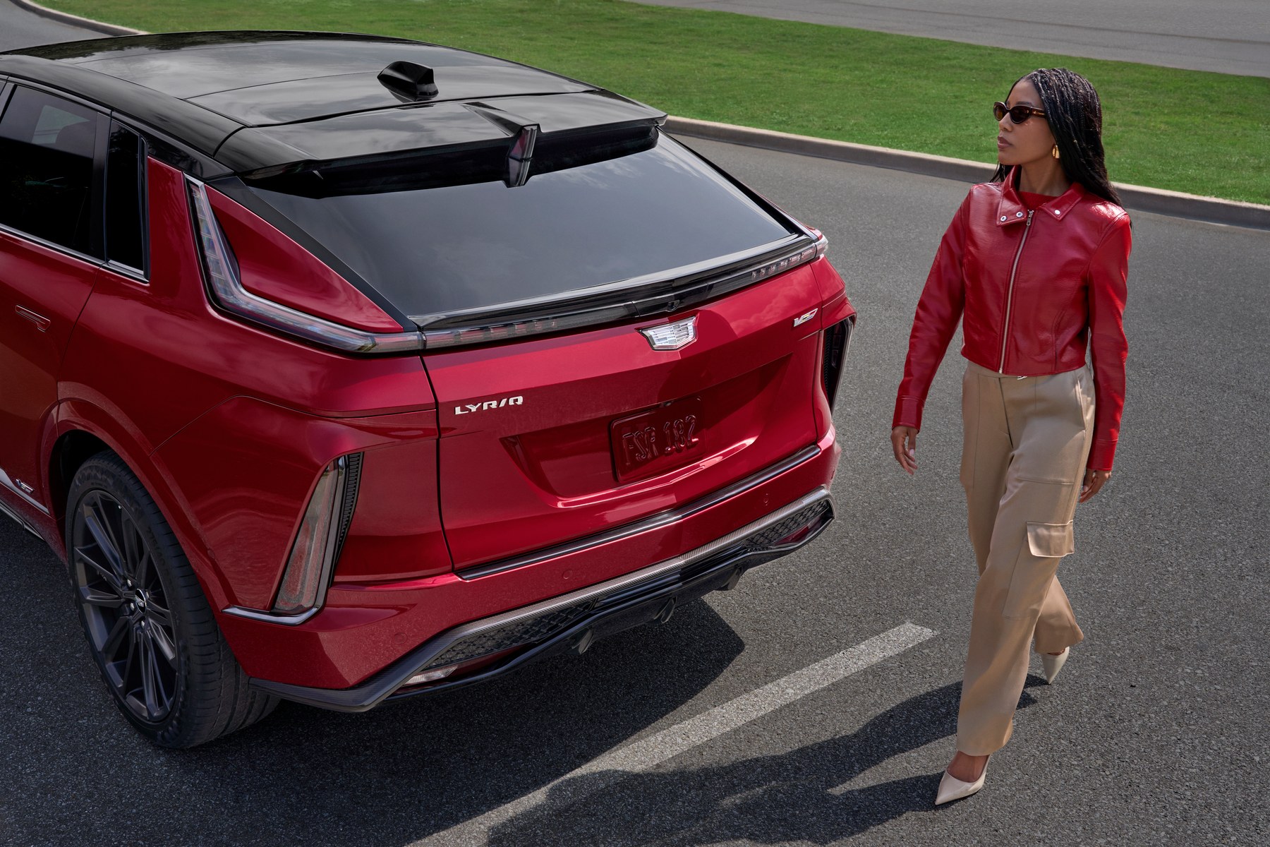 Cadillac LYRIQ-V electric performance SUV in red