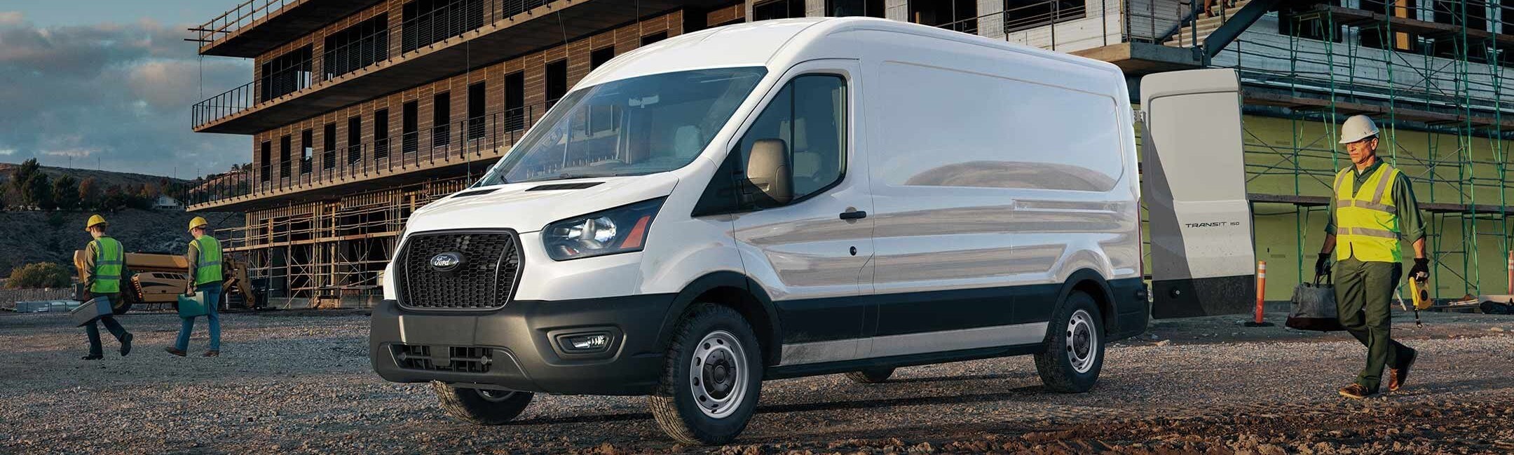 Transit van in a construction site
