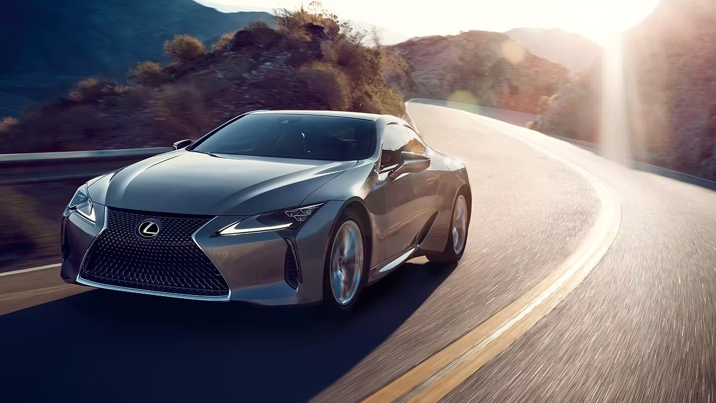 Exterior of a Lexus LC Hybrid shown in Nightfall Mica.