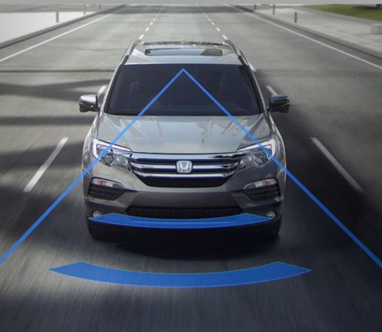 Honda Sensing 2.JPG A visualization of how Honda vehicles sense thing on the road in front of them.