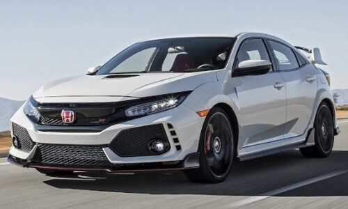 2020 Honda Civic Type-R speeding down an open highway blurred street lines