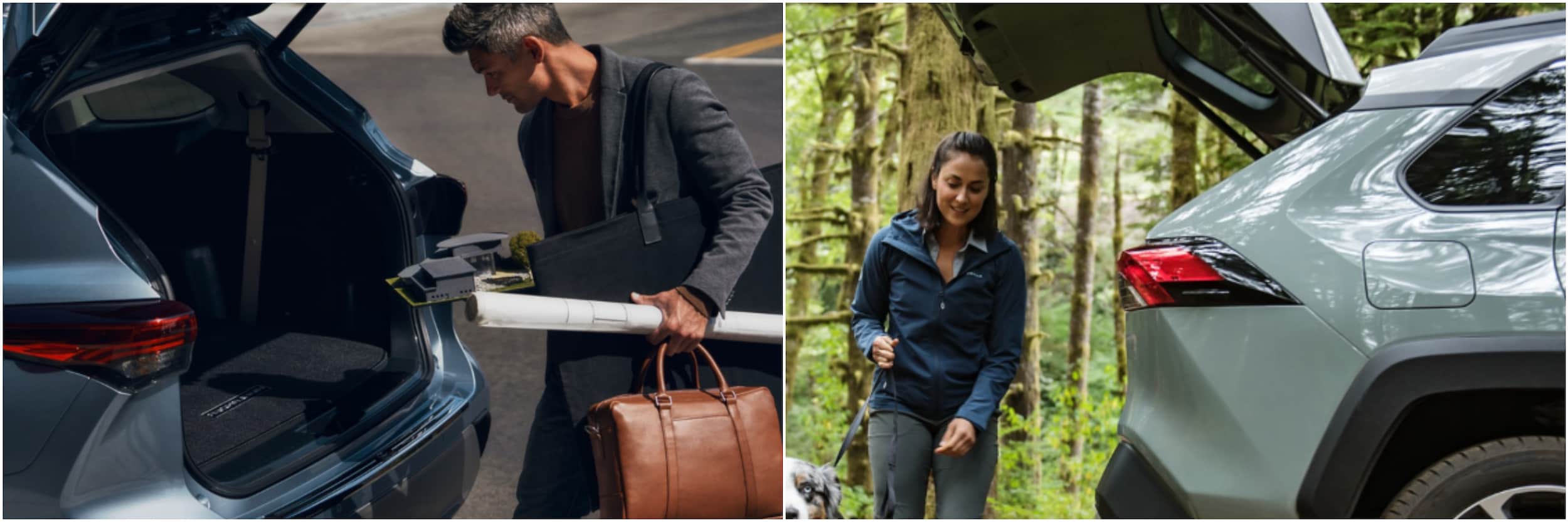 2022 Toyota Highlander Vs. Rav4 Rear Hatch Open Cargo view of a 2022 Toyota Highlander and RAV4