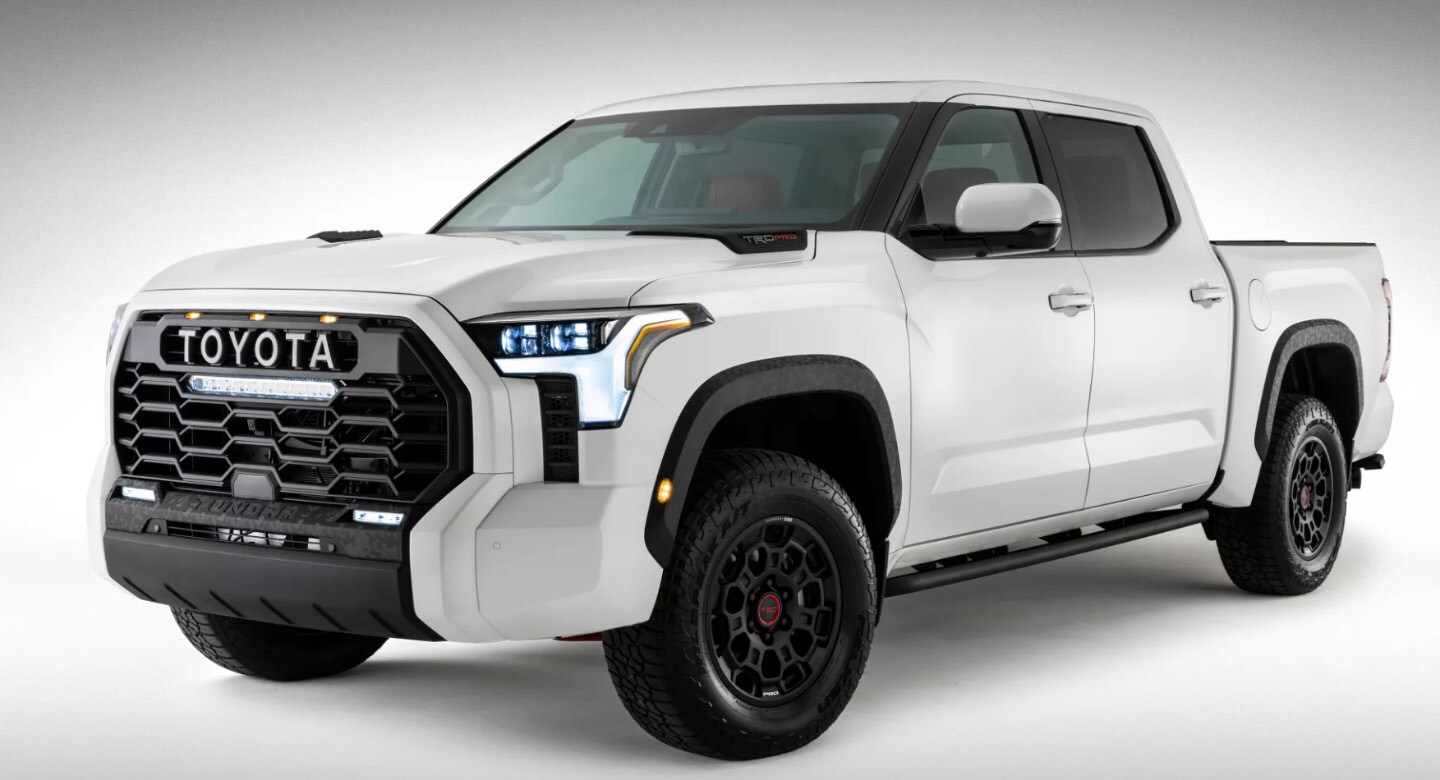 2022 Toyota Tundra First Look.jpg A white 2022 Toyota Tacoma TRD sits parked in a featureless backgroun