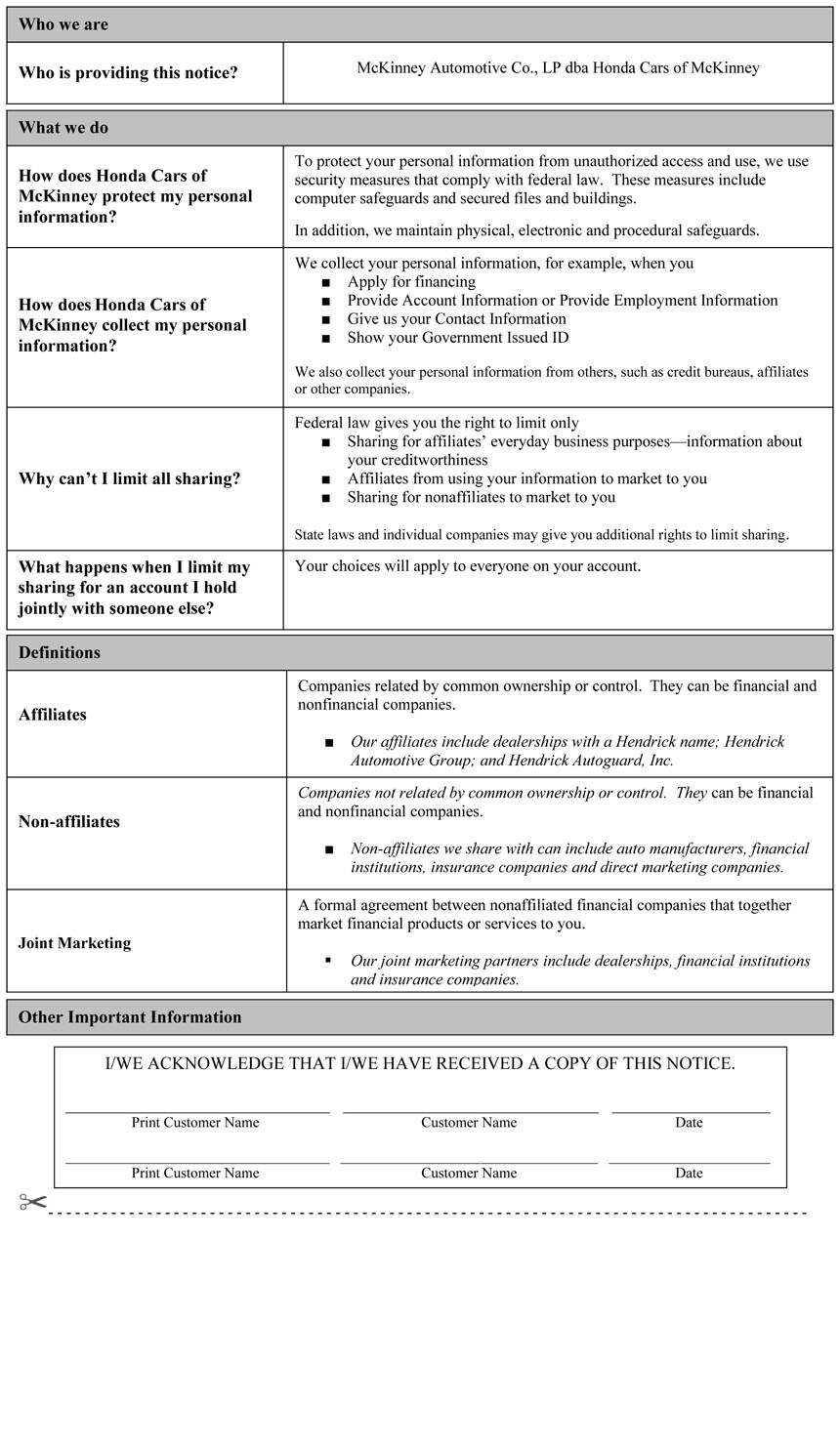 Honda Cars of Mckinney Privacy Notice 11-9-12a-2.jpg