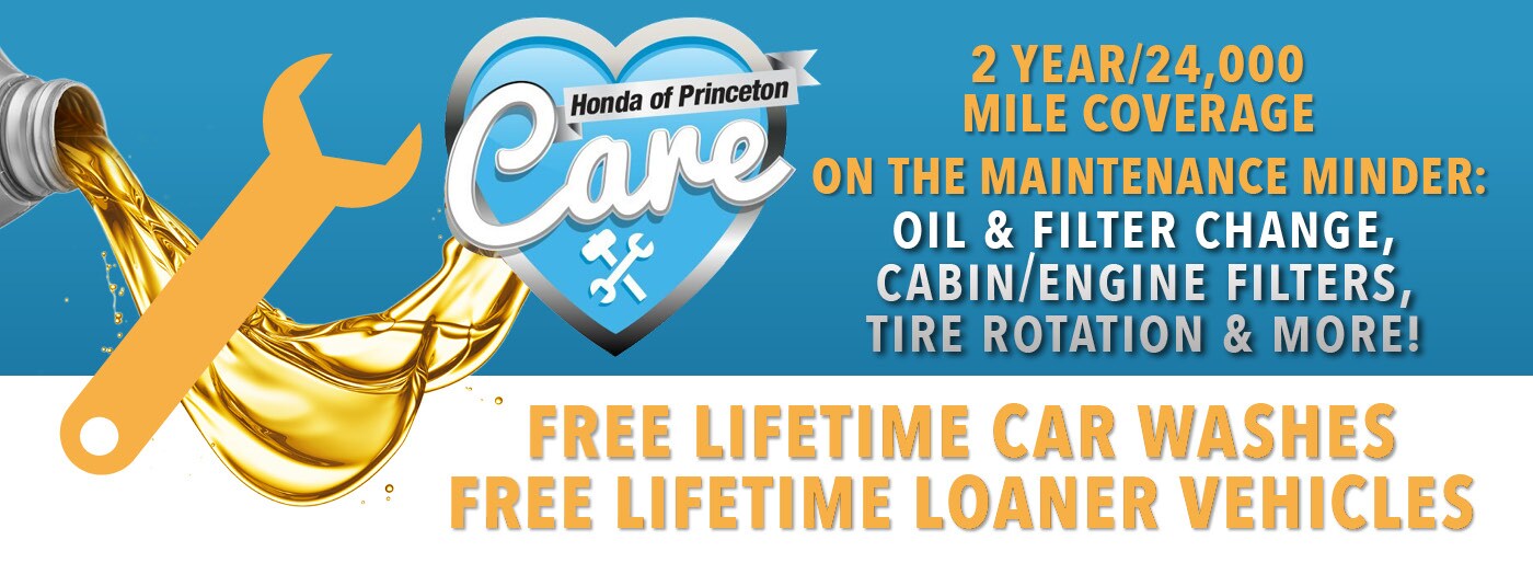 2 year/24,000 mile coverage on the maintenance minder with Honda of Princeton Care