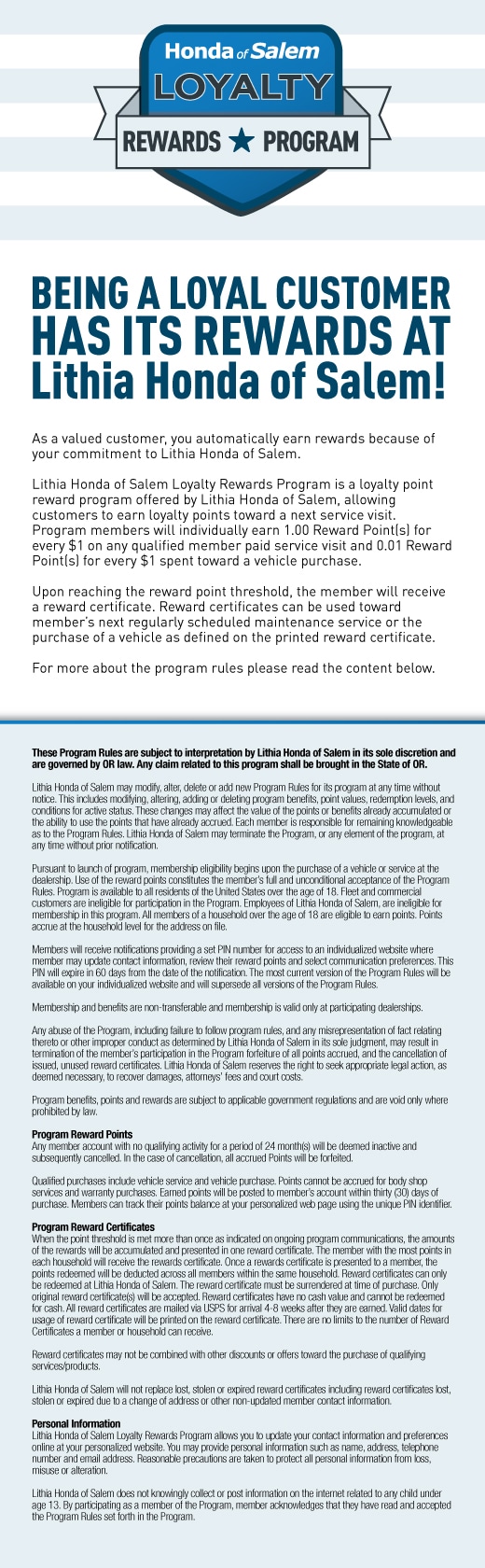 Honda Loyalty Rewards Program
