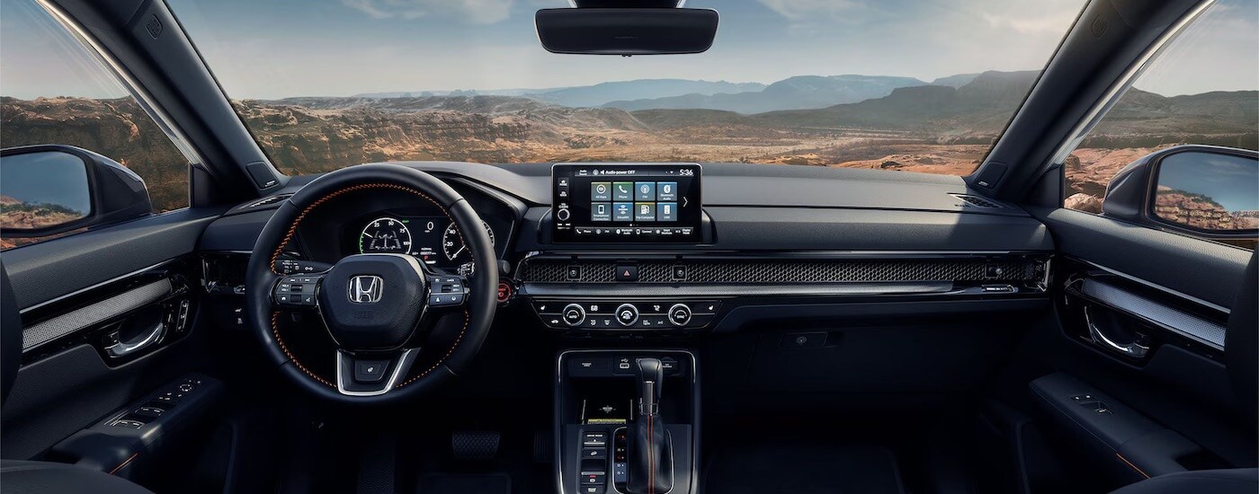 The black interior of a 2025 Honda CR-V.