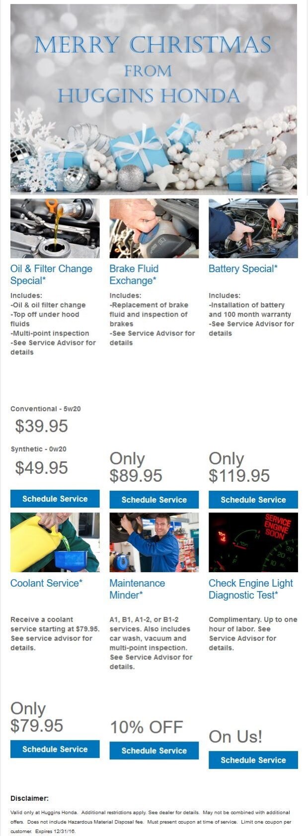 Huggins honda discount coupons