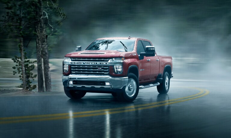 2022 Chevy Silverado 2500 HD driving in the rain