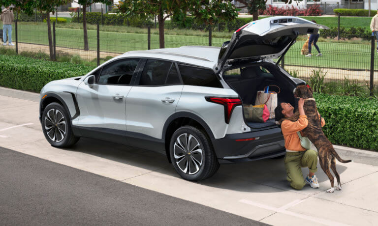 2024 Chevy Blazer EV with trunk open at dog park