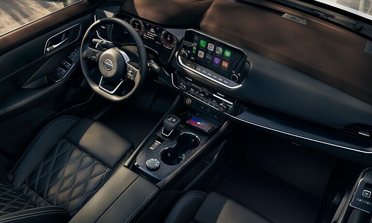 2022 Nissan Rogue interior front bird's eye view with wireless charger