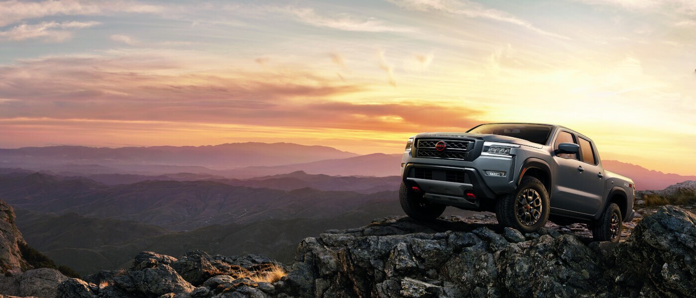 2022 Nissan Frontier on a mountain at sunset