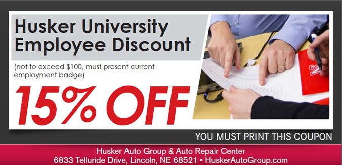 University Employee Discount Service Special Coupon, Lincoln, NE Automotive Service. If no image displays, the offer has ended. Unifersity Employee Discount Service Special, Lincoln, NE Automotive Service Coupon. If no image displays, the offer has ended.