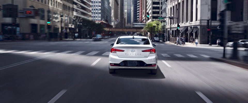 2019 Hyundai Elantra White exterior shot of a 2019 Hyundai Elantra