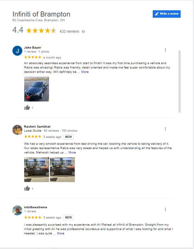 Google Reviews- Infiniti Of Brampton