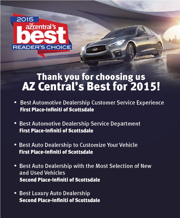 Thank you for choosing Infiniti of Scottsdale as AZ Central's Best for 2015!