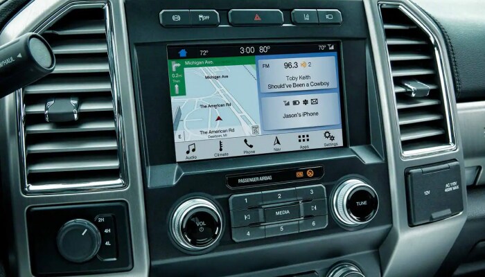 Touchscreen navigation system inside the 2019 Ford F-250