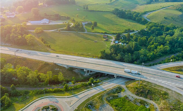Jack Giambalvo Hyundai is a Hyundai Dealership in York near Dover, PA | An aerial shot of I-70 at sunset