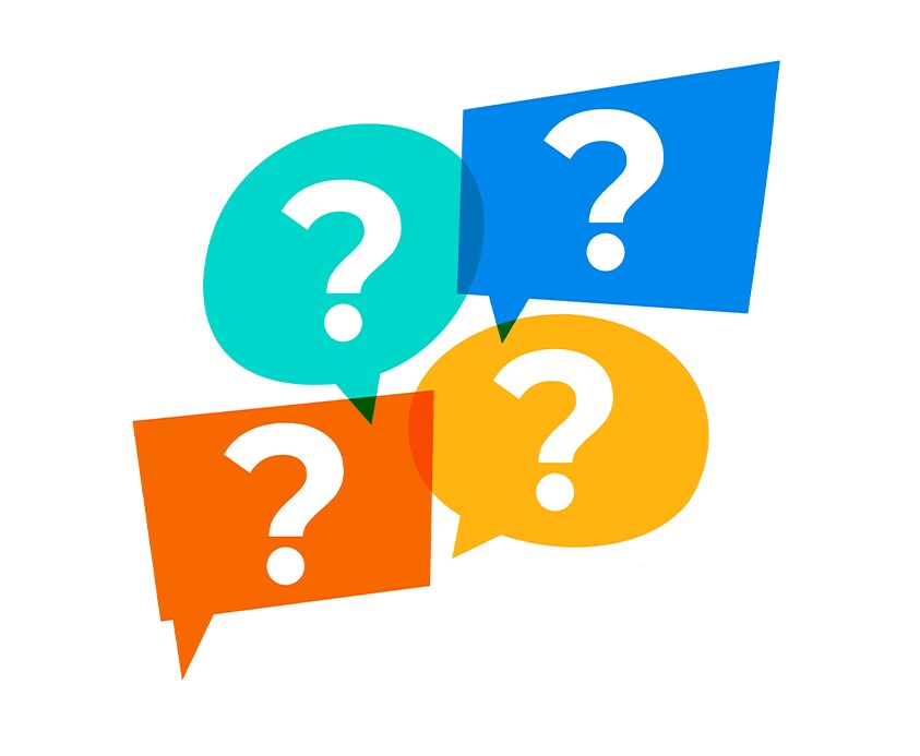 Top Ten FAQs For New Car Buyers in York, PA | Illustration of question marks with green, blue, orange, and yellow comic bubbles