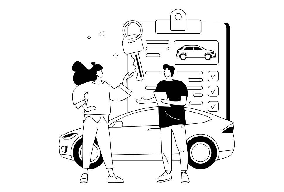 Top Ten FAQs For New Car Buyers in York, PA | Illustration of person buying new car at dealership