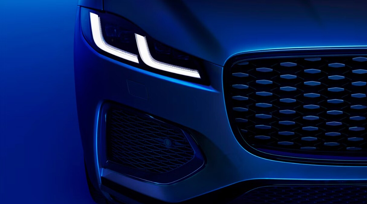 Up-close view of the 2025 Jaguar F-PACE front grille and signature Up-close view of the 2025 Jaguar F-PACE front grille and signature