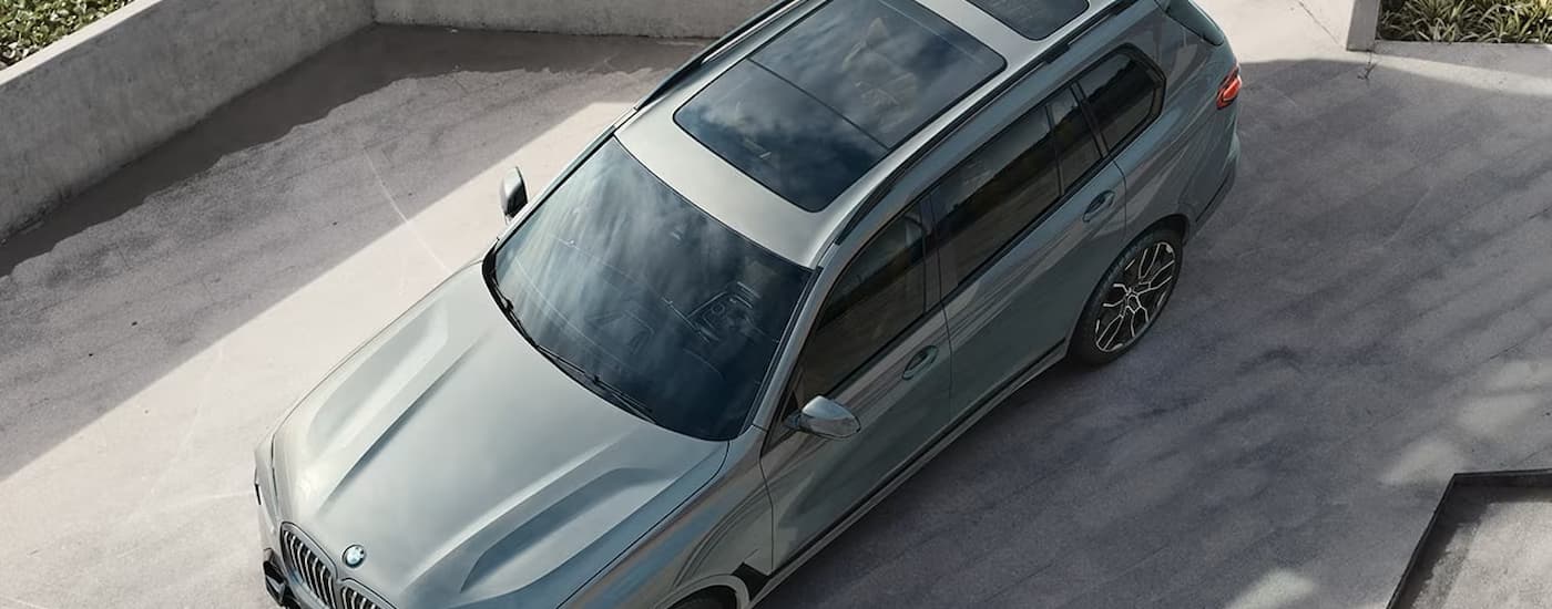 South Cincinnati BMW Store - 2023 BMW X7 - Grey Above.jpg A grey 2023 BMW X7 is shown from a high angle after leaving a South Cincinnati BMW Store.
