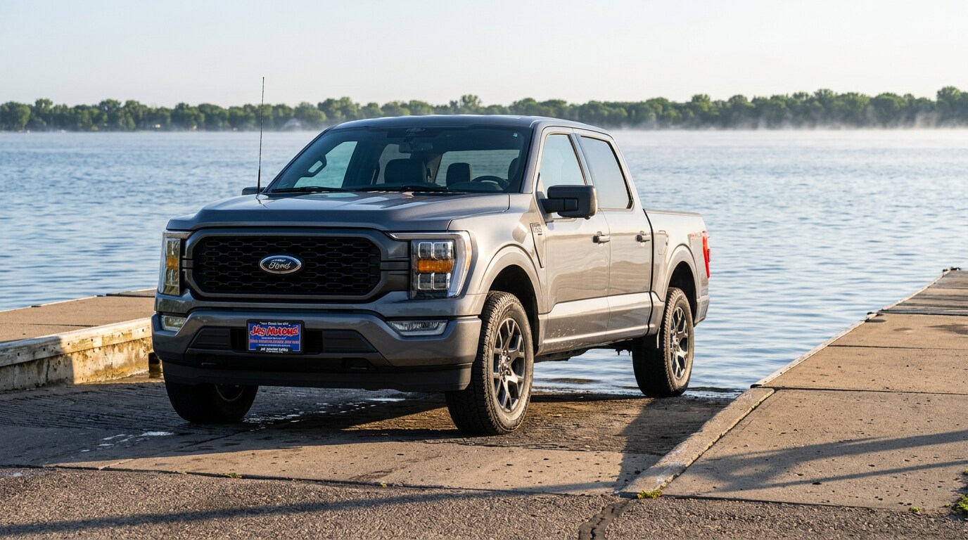 2026 Ford F-150 from Jay Malone Ford parked at Lake Waconia, Minnesota — family-owned Ford dealership serving Waconia and Carver County