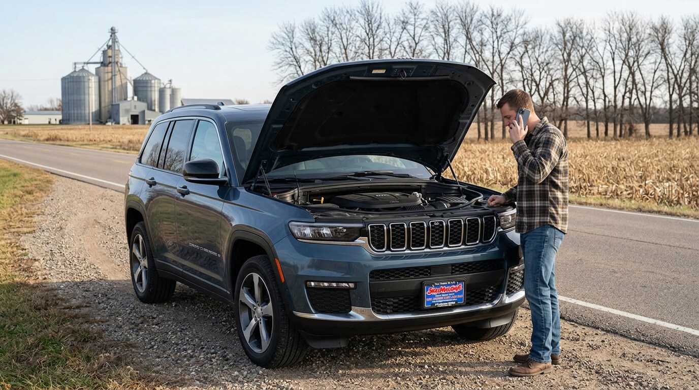 Jeep Grand Cherokee on a central Minnesota roadside, serviced by Jay Malone CDJR in Hutchinson, MN