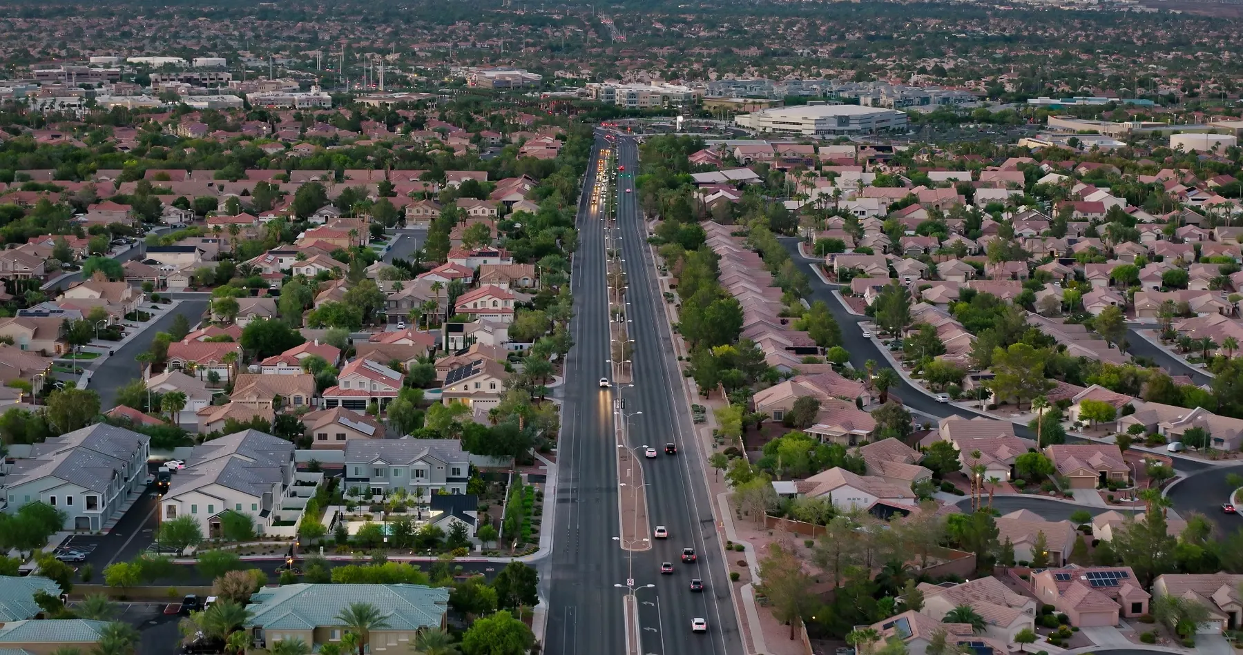 Henderson, Nevada at dusk Aerial view of Henderson, NV neighborhoods at sunset