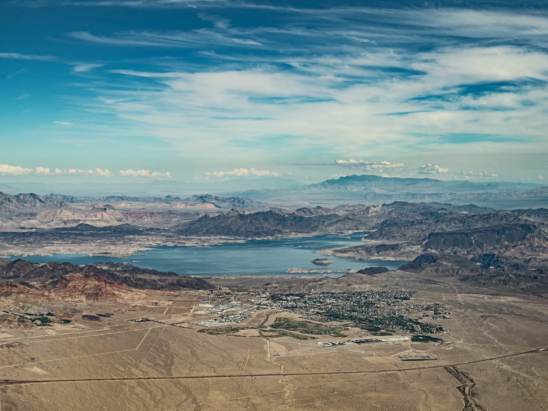 Boulder City and Lake Mead Jeep Driving Area Aerial view of desert roads near Boulder City and Lake Mead