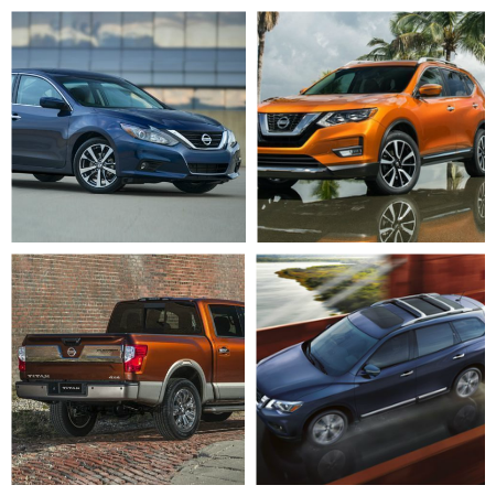 collage of Nissan models collage of Nissan models including
Rogue, Altima, Titan & Pathfinder