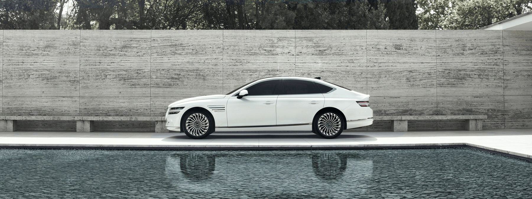Exterior of White 2025 Genesis Electrified G80 in Weatherford, TX
