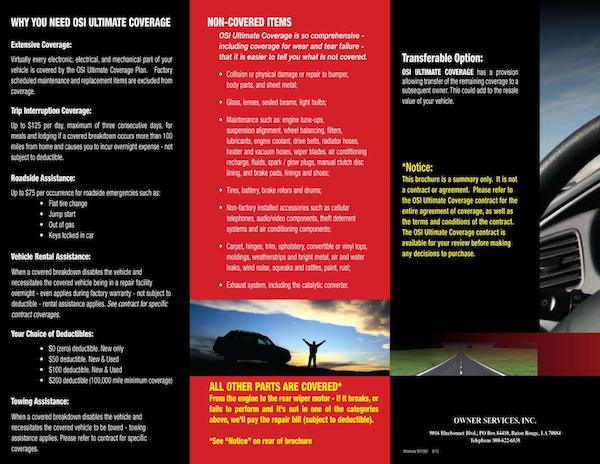 OSI Ultimate Coverage Brochure 2 Vehicle Extended Warranty Coverage 2 Near Memphis TN