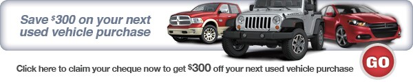Receive $300 off your next used vehicle purchase! Jim Pattison North Surrey Auto Mall Chrysler