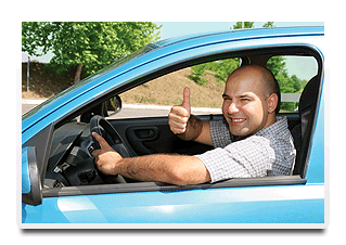 a man giving thumbs up in his brand new car from rizzacars!
